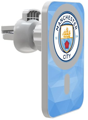 Head Case Designs Officially Licensed Manchester City Man City FC Blue Full Colour Logo Icon Magnetic Car Mount with Wireless Charger Compatible with MagSafe iPhone and Android Qi Devices (White)