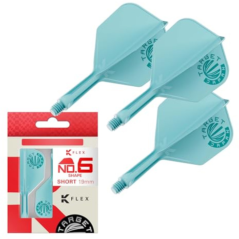 Target Japan Aguamarina K Flex Dardos Vuelos y Ejes Sistema, N.º 6 | Paquete de 3 Kflex Todo En Uno Flight, JPN Exclusivos Accesorios | K-Flex Dardo Vástago - Corto