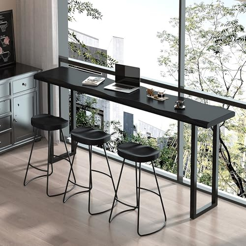 Rektangulär Pubtabell, Industriell Bartabell, 5 cm Tjock Massivträbordplatta, För Kök & Små Utrymmen, Barhocker Ej Inkluderade(180x50x105cm/71x20x41in)