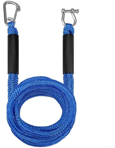 Línea de anclaje elástica marina con cierre de acero inoxidable, cuerda de amarre flotante para esquí y barco de hasta 22 pies, línea elástica que absorbe los golpes (B)