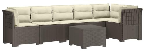 LoogCape 6-Sitzer Garten Sofa mit Kissen in Hellgrau, Rattan Look aus wetterfestem PP, modulare Lounge Couch mit Eck- und Mittelsofa, ideal für Balkon, Terrasse und Outdoor Entspannung
