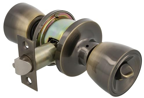 Amig - Pomo Puerta Entrada - Juego de Pomos Tipo Copa con Sistema Antitarjeta- Latón - Picaporte de Entrada 60/70 mm - Llave y Condena - Para Puertas de Madera - Picaporte de Canto Cuadrado- Cuero