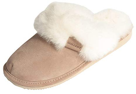 Hollert Leather Lammfell Hausschuhe - Malibu Damen Pantoffeln Fell Schuhe, Beige/Weiß, 40 EU