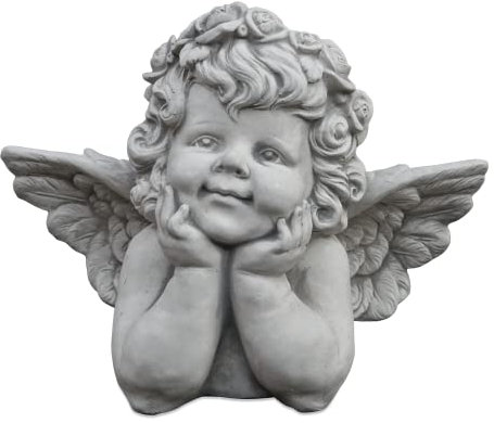 gartendekoparadies.de Angelo Busto con ali per tomba Figura Pietra H 31 cm 15 kg Grigio Ghiaccio Antigelo per Esterni