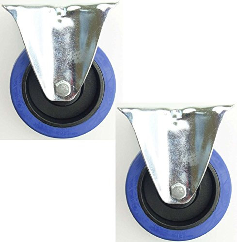 2 Stück 100mm Blue Wheels Bockrollen Transportrollen Elastik blau 180kg / Rad - INDUSTRIEQALITÄT (2 x Bock)
