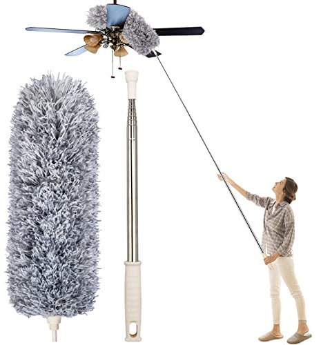 Feather Duster, Newliton Microfiber Dusters for Cleaning High Ceiling Fan with 30'' to 100'' Telescoping Extension Pole, Long Extendable Duster for Home Car Furniture Cobweb