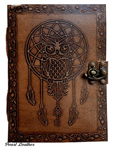 book of shadows journal blank dream catcher with owl leather witchcraft grimoire spell sketchbook college poetry dotted personal unni notebooks pro daily hardcover unlined c lock 7x5