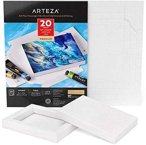 ARTEZA Acrylic Paper Foldable Canvas Pad, 5x6.6 Inches, 20 Sheets, DIY Frame
