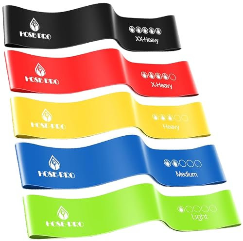 Hose-pro Resistance Bands Set [Set of 5] - Skin-Friendly Natural Rubber Exercise Bands with 5 Resistance Levels (5-40lbs) for Home Gym, Physio, Yoga & Strength Training - Includes Travel Bag