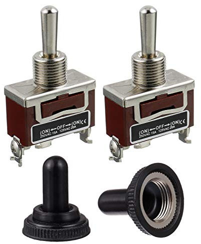BOJACK RT1122FS Interruptor de palanca 125V 20A Interruptores de reinicio automáticos momentáneos 250V 15A SPST 3 terminales ON -Off- ON con tapa impermeable(Paquete de 2 piezas)