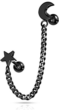 beyoutifulthings Knorpel Ohr-stecker Halb-Mond Stern Kette Silber Gold Roségold Schwarz Cartilage Piercing-s Tragus Edelstahl Schraub-Verschluss