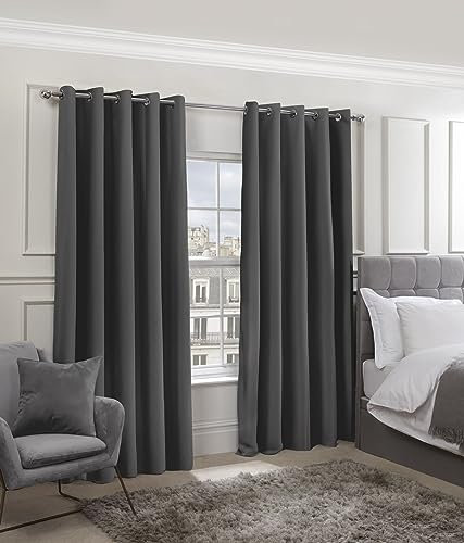Emma Barclay – Blackout Curtains for Bedroom Living Room Thermal Insulated Woven Eyelet Blackout Curtains Cali Collection (46” x 72” Inch)(Charcoal)