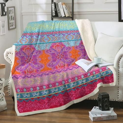 Bohemian Throws,Warm Soft Boho Mandala Blanket,Flower Colorful Bedding for Bed Couch,100% Polyester,150×200 cm