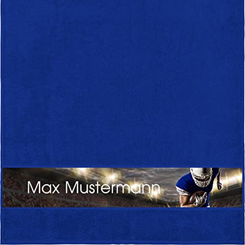 Duschtuch mit Namen - personalisiert - Motiv American Football 2 - viele Farben & Motive - Dusch-Handtuch - royalblau - Größe 70x140 cm - persönliches Geschenk mit Wunsch-Motiv und Wunsch-Name