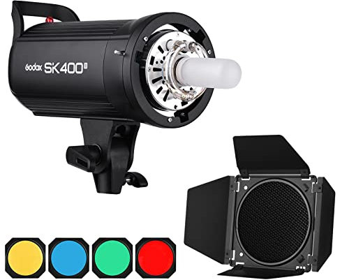 GODOX SK400II Compact 400Ws Studio Flash Strobe Light with Photography Light Barn Door Barndoor Kit Built-in Godox GN65 5600K with 150W Modeling Lamp for E-commerce Product Portrait