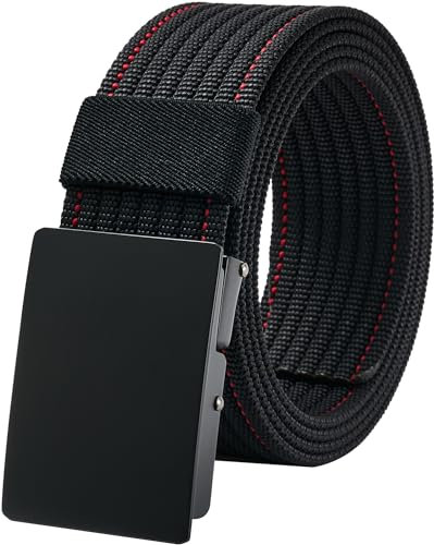 LionVII Gürtel Herren mit Metallschnalle, Arbeitsgürtel Verstellbarer Tactical Military Stoffgürtel 130cm (Schwarz mit rot Linie)