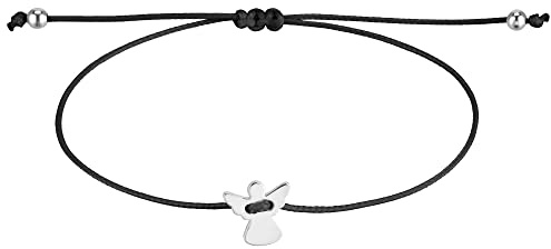 StarAppeal Schutzengel Freundschafts Armband, Engel Armbändchen mit Perlen in Silber und Gold, Größenverstellbar, Makramee Band für Frauen & Mädchen, Handmade (Schwarz-Silber)