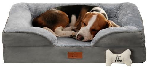 Fur & Bone Medium Dog Bed (70 x 58 x 18 cm) – Dog Bed with Soft Cushion, Orthopedic Dog Beds, Removable Plush Velvet Cover, Waterproof Layer, Non-Skid Bottom - Supports Better Sleeping Positions