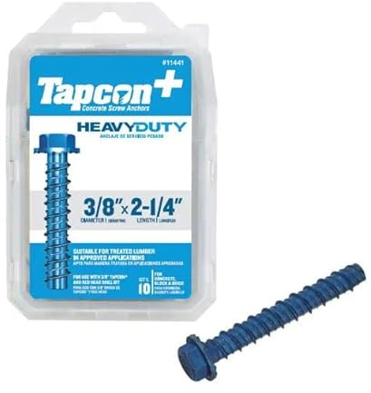 Tapcon + 10 chevilles d'ancrage pour charges lourdes de 0,95 cm x 6,3 cm (3/8) x 2-1/4 po, bleu