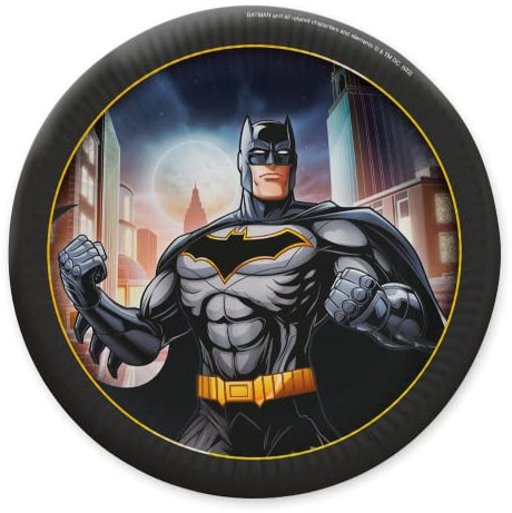 Party Factory Batman 10x Pappteller, Einwegteller Schwarz, Ø23cm, Partyteller zum Kindergeburtstag, Mottoparty