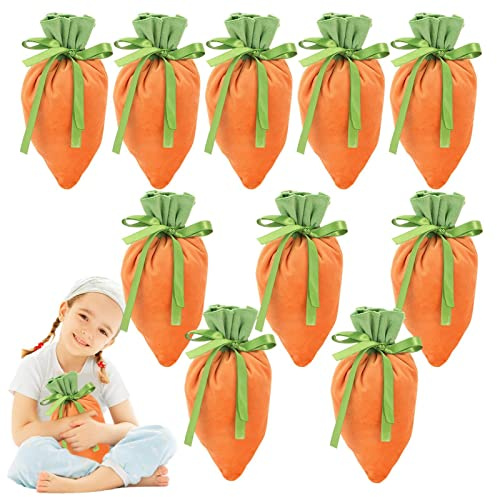 Bavokon 10 Easter Bags Velvet Jewelry Bags,Easter Bunny Bags Rabbit Velvet Bags Easter Carrot Velvet Jewellery Baskets Easter Candy Bags With Drawstring For Easter Decorations Cookie Snack