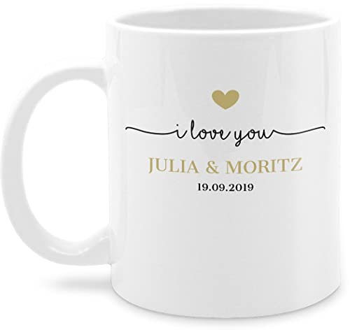 Tasse Tassen 325ml - Valentinstag Freund & Freundin - I Love You mit Datum I Partner Geschenk I Geschenk Paare - 325 ml - Weiß - personalisierte paar geschenke partnertassen liebeserklärung liebe
