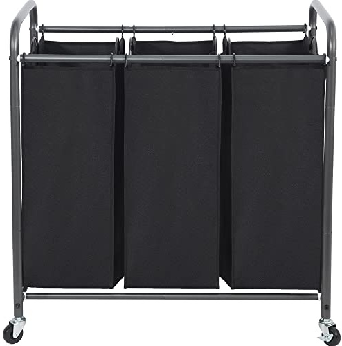 STO STO Trieur à linge à 3 sections, panier à linge à 3 sacs, panier à linge roulant, panier à linge avec roues verrouillables robustes et sac amovible pour le rangement des vêtements, noir