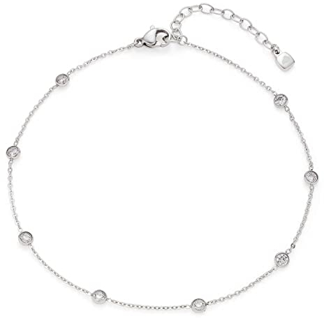 JEWELS BY LEONARDO Fußkette Ciao Mini • feines Fuss-Kettchen aus silberfarbenem Edelstahl • kleine facettierte Glas-Steinchen • 24,5-28,5 cm Länge • Damen Schmuck • 022985