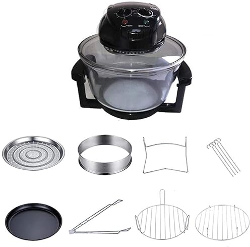 CAZARU Four à Convection Turbo, Four à friteuse à air électrique sans Huile, Four Grille-Pain de comptoir, Four à Vague électrique sans Huile, Four halogène, 7 QT Noir, Verre Happy Life