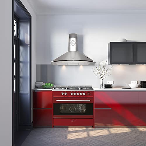 GURARI Cuisinière Set GCH E 911 R + GCH C 046 IS 9, Gazinière électrique 90 cm, Range Coocker, 121L, gaz naturel/propane/gaz naturel+hotte aspirante 90 cm, inox, 1000m³/h, hotte murale
