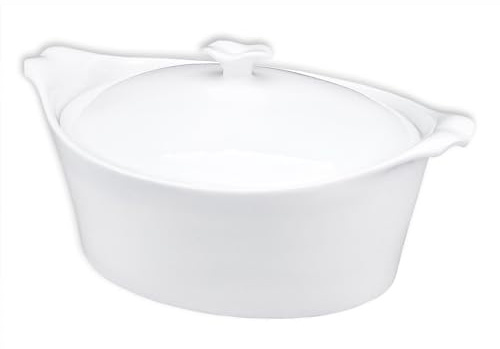 jinsongdafa 7 x 6 Ceramic Oval Casserole Dish with Lids, 30 Oz White French Serving Soup Tureens, Baking Dish with Handle 9.4 IN, for Casseroles, Cookware Set, Microwave, Oven Safe