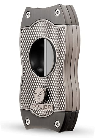 Colibri V-Cut Zigarrenschneider - Diamanten-Muster - Tiefer 7mm V-Schnitt - Bis zu 60+ Ringmaß Zigarren - Ergonomisches Design - Federbelasteter Auslösemechanismus - Inklusive Geschenkbox