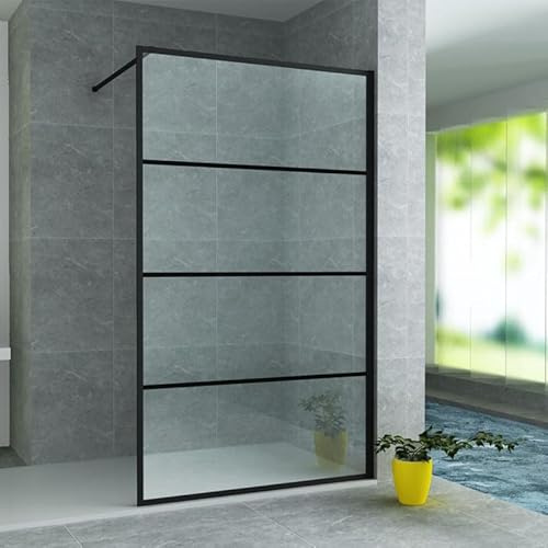ALONI Walk In Dusche 140x200 cm, Duschwand, schwarz matt, Klarglas | 8 mm ESG Sicherheitsglas, Nano-Beschichtung, begehbare Glaswand
