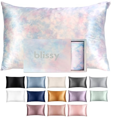 BLISSY Blissy Silk Pillowcase - 100% Pure Mulberry Silk - 22 Momme 6A High-Grade Fibers - Satin Pillow Cover for Hair & Skin - Regular, Queen & King with Hidden Zipper (Standard, Tie Dye)