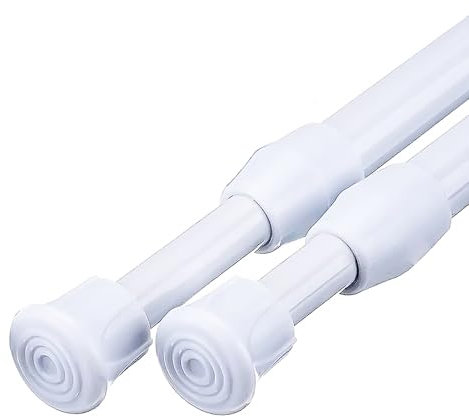 MUHOO 2PCS Extendable Curtain Poles, No Drilling Net Curtain Rods, Spring Tension Rod for Kitchen, Cupboard, Bathroom, Window - White, 30-50 CM/11.89-19.69 Inch (2 PCS)
