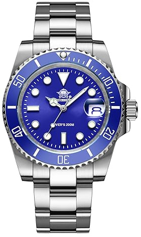 ADDIESDIVE Quartz Diving Watch for Men Diver 200 M Blue Dial Luminous Stainless Steel Strap