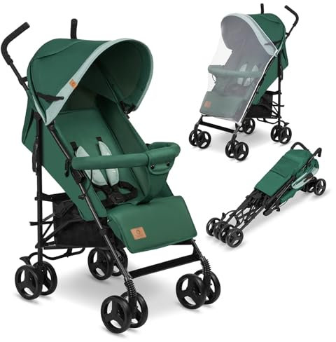 LIONELO Elia Buggy Klein Zusammenklappbar Kinderwagen Bis 15 Kg, Rücken Und Fußstützenverstellung Hinterradbremse, Moskitonetz, Einkaufskorb