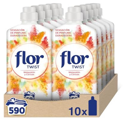 Flor Twist Melocotón y Citrus - Suavizante concentrado para la ropa con notas naturales - 590 lavados (10 botellas de 59 lavados)