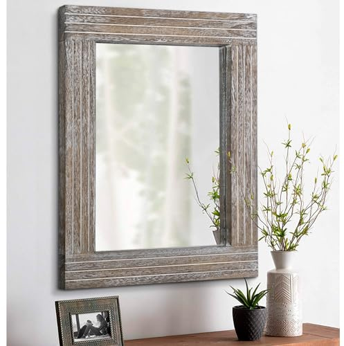 HLFMVWE Wandspiegel mit rustikalem Holzrahmen, rechteckiger Spiegel, Vintage-Hängespiegel für Schlafzimmer, Badezimmer, Wohnzimmer, Bauernhaus, Wanddekoration, groß, 50,8 x 40,6 cm
