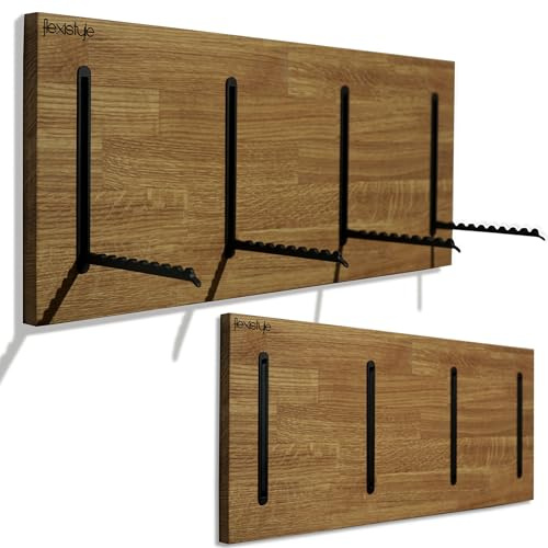 FLEXISTYLE Holz Kleiderhaken wand Wandgarderobe Garderobe klappbar platzsparend Garderobenhaken Holz Garderobenleiste Holz für Flure, Garderoben, Schlafzimmer und Badezimmer (Eiche, 25x60cm)