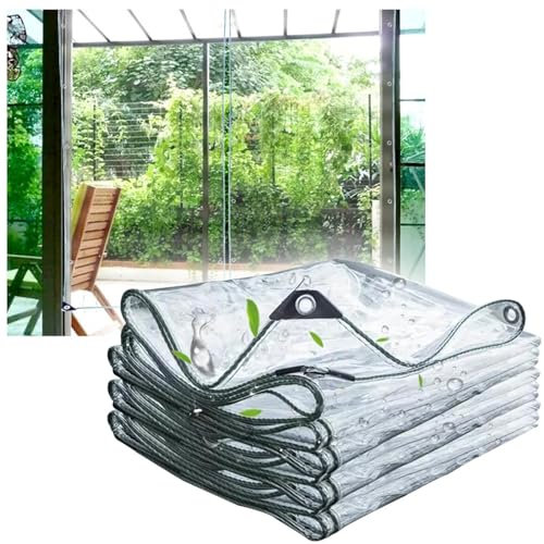 KOOEIN Durchsichtige Abdeckplane,wasserdichte Außenplane mit Ösen,PVC Transparent Gazebo Pavillon Seitenteil,Wetterfeste Trennwand Regenvorhänge,Polyvinyl Schutzplane,Faltbar,Clear-2.2×6m/7.2×19.7ft