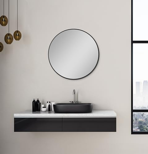 Talos Picasso Schwarz Spiegel Ø 60 cm – Hochwertiger Aluminiumrahmen, runder Badezimmerspiegel für stilvolles Ambiente – Eleganter Wandspiegel, der Funktionalität und modernes Design vereint.