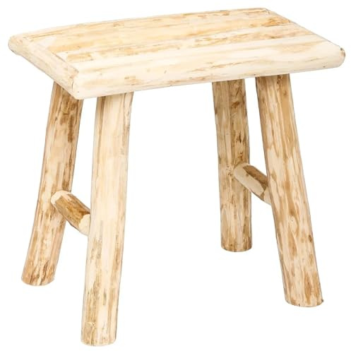 TIENDA EURASIA - Taburete de Madera Natural de Álamo | Taburete Auxiliar | Diseño Nórdico | Color Beige | Medida 34 x 23 x 31 cm | Ideal para Decoración de Interior