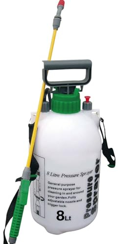 MantraRaj 8L Garden Pressure Sprayer Portable Hand Pump Gun Chemical Weed Killer Sprayer Pump for Fertiliser, Pesticides, Fungicides, Cleaning - Garden Sprayer with Plastic Lance & Carry Strap