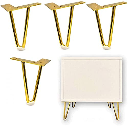 Möbelbeine Hochleistungs-Haarnadel-Tischbeine 10-30 Cm 4 Kleine Möbelfüße Aus Metall, Schwarz, Golden 2 Stangen Möbelbeine, Mit Bodenschutzfüßen, Für Schrank, Couchtisch, Laptop, Tab (Gold 30)..