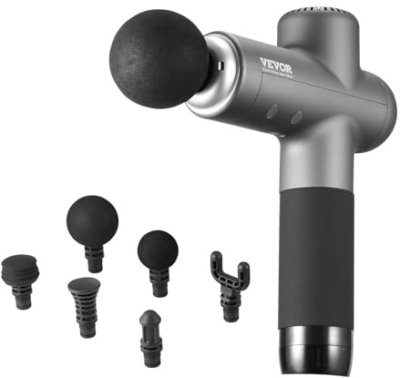 VEVOR Pistolet de massage musculaire, 8 vitesses, appareil de massage tissus profonds à percussion pour athlètes, masseur de muscles à 6 têtes portatif pour soulager la douleur, relaxation musculaire