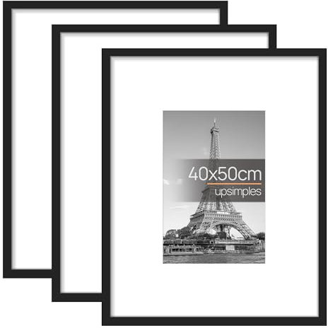upsimples Marco 40x50 cm, Paquete de 3 Marcos de Fotos Para Colgar en la Pared 50x40 cm Negro, para Título Universitario, Poster, Puzzle
