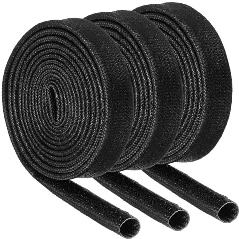 QUARKZMAN 3pz Guaina Antincendio Treccia Isolante per Cavi, 3.28Ft- 5mm ID Nero, Guaina Fibre Vetro Rivestita Silicone Alta Temperatura per Linee Tubi per Automobili e Cablaggi Elettrici