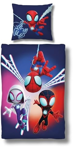 MTOnlinehandel sängkläder 135 x 200, Spidey & super vänner barnsängkläder för flickor och pojkar, tonåringar, 100 % bomull, 1 x örngott 80 x 80 påslakan 135 x 200, dragkedja