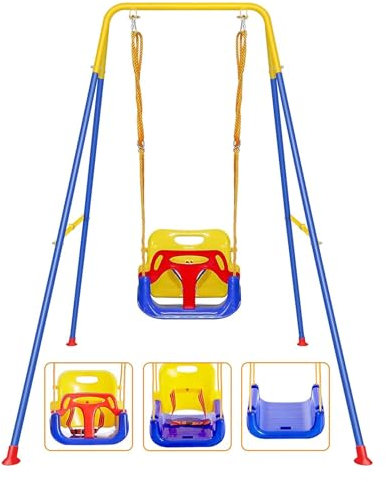 FCOUMY Altalena 3 in 1 per Bambini, Altalena per Esterni e Interni, Resistente con Seggiolino per Bambini, Blu, Metallo e Plastica, Contemporaneo, SWING